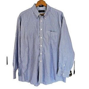 Kenneth Gordon Mens 17.5x35 Blue Striped Dress Shirt Long Sleeve Button Front